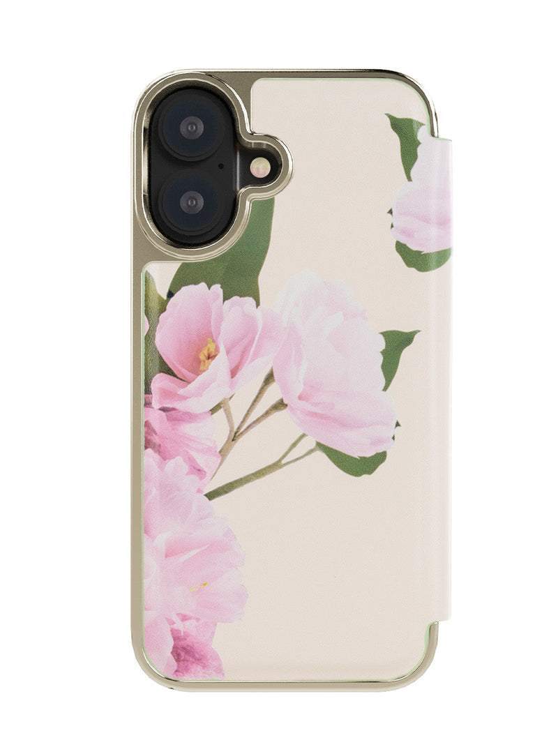 Ted Baker Cream Flower Placement Mirror Folio Phone Case for iPhone 16 Gold Shell