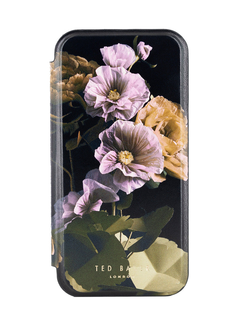 Ted Baker Black Paper Flowers Mirror Folio Phone Case for iPhone 16 Gold Shell