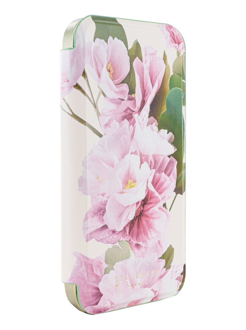 Ted Baker Cream Flower Placement Mirror Folio Phone Case for iPhone 16 Pro Gold Shell