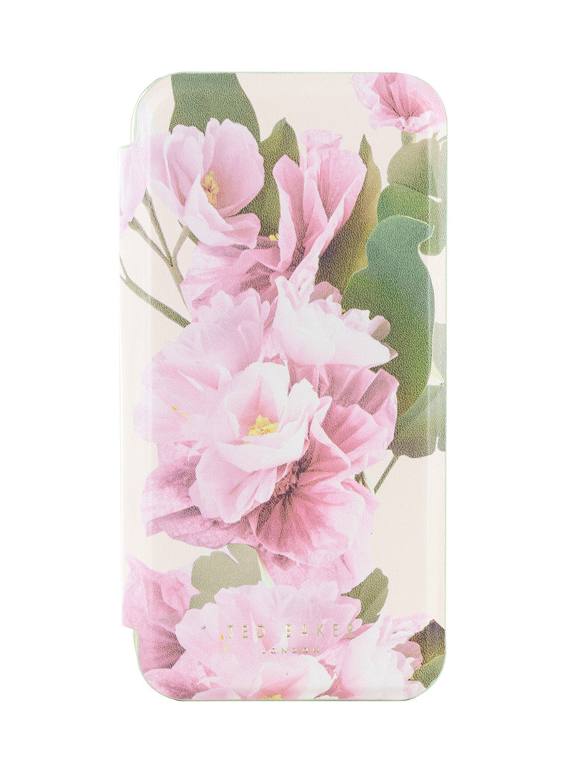 Ted Baker Cream Flower Placement Mirror Folio Phone Case for iPhone 16 Pro Gold Shell