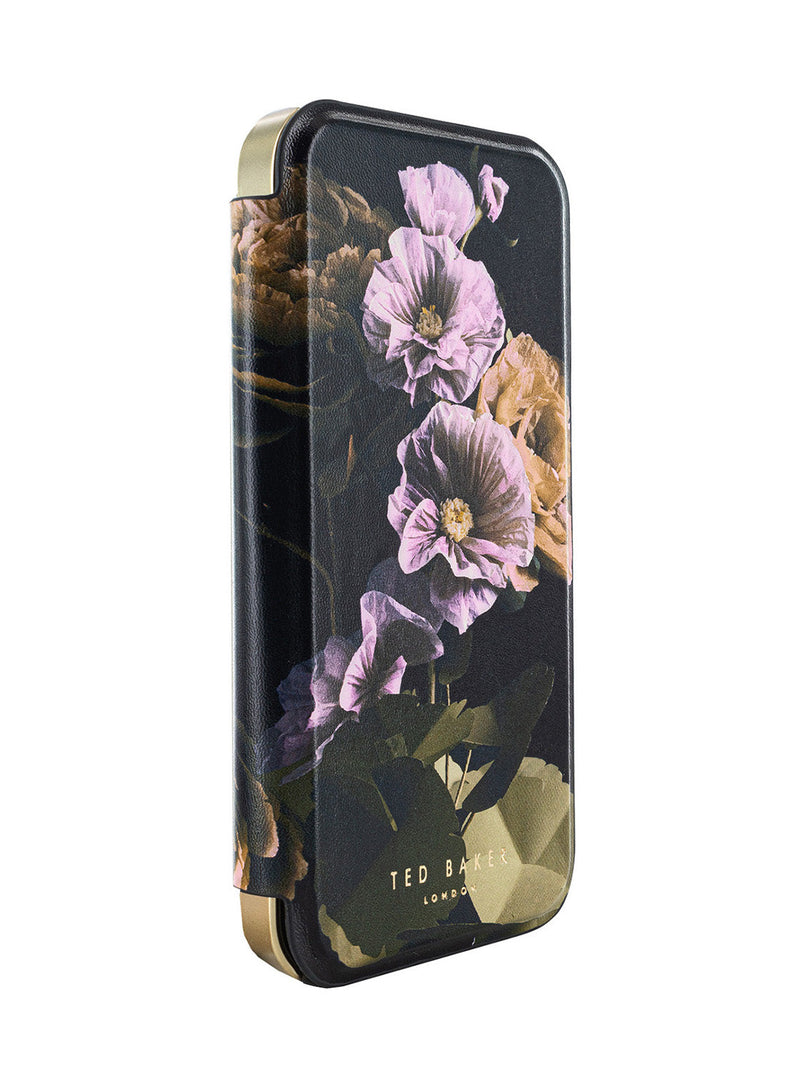 Ted Baker Black Paper Flowers Mirror Folio Phone Case for iPhone 16 Pro Gold Shell