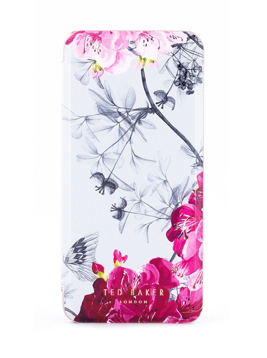 Ted Baker Anemoi Black Flower Border Mirror Folio Phone Case for iPhone 11 Silver Shell